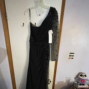 Long black mesh diamond homecoming dress